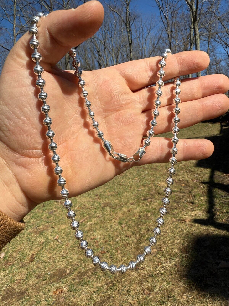 Ball Bead "Dog Tag" Chain Necklace - 925 Sterling Silver - 18"-30" - 6mm