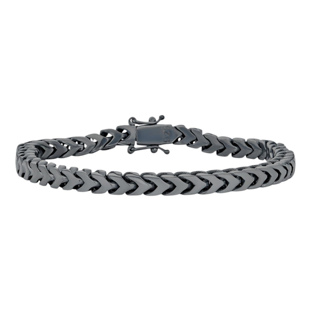 Modern Black Franco Link Bracelet W. Box Lock - Black Rhodium Over 925 Sterling Silver - 7"-9" - 6mm