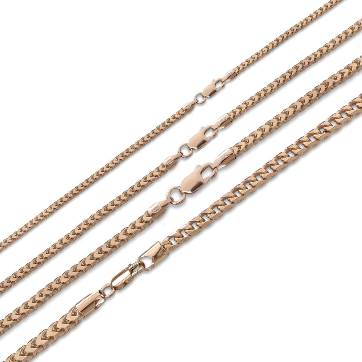 Franco Link Chain Necklace - Rose Gold Vermeil 925 Silver - 16"-30" - 2mm-5mm