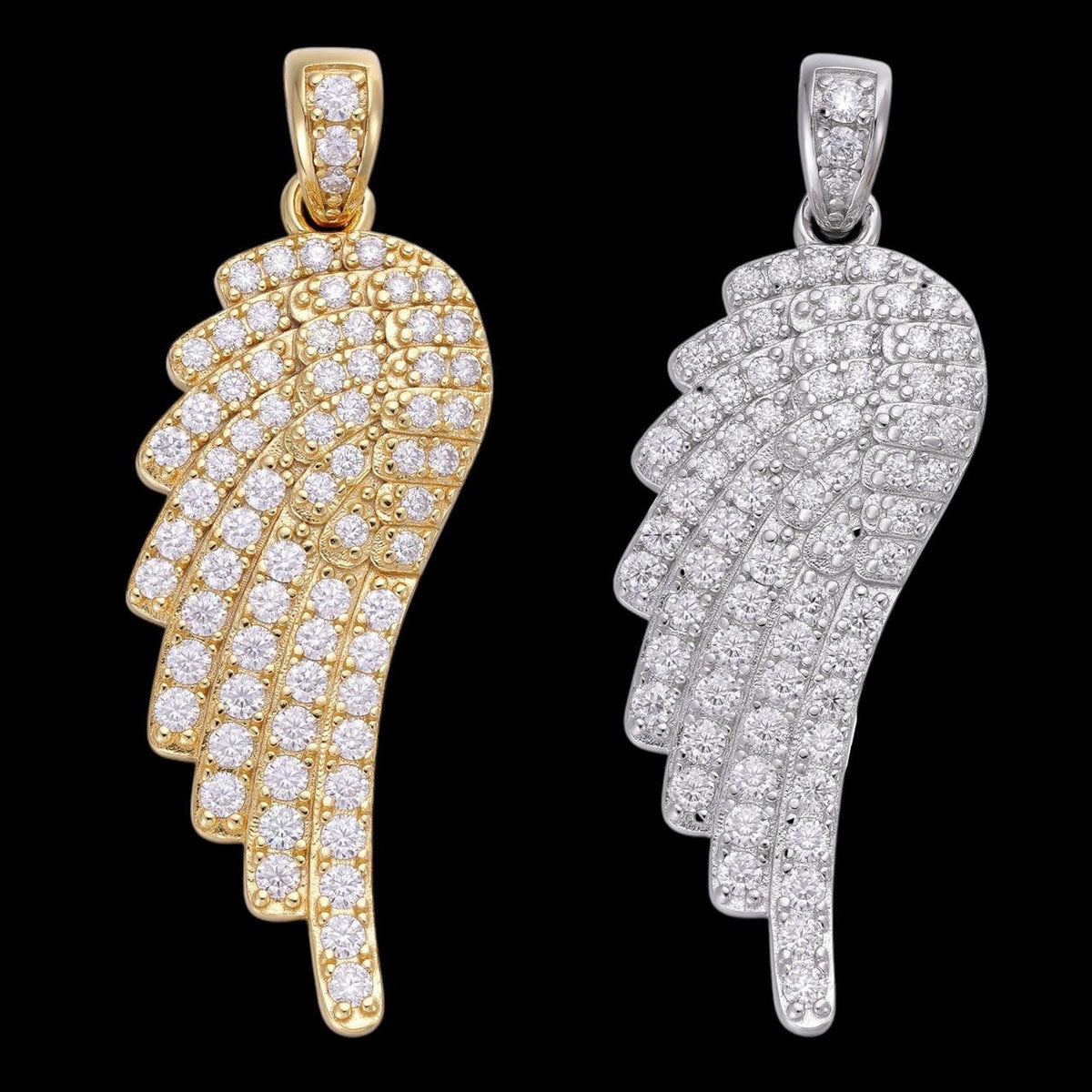 1.24ct Real DIAMOND Angel Wing Iced Out Pendant - 14k Gold Vermeil Or 925 Silver - Small 1.5"