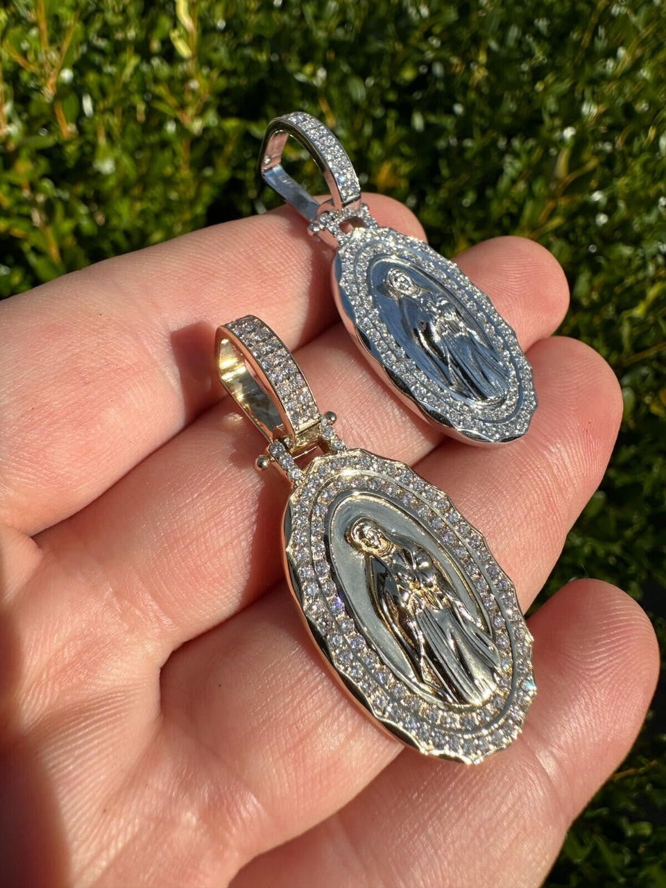 1.55ct Real Diamond Virgin Mary Pendant 925 Silver Necklace Medallion Pendant