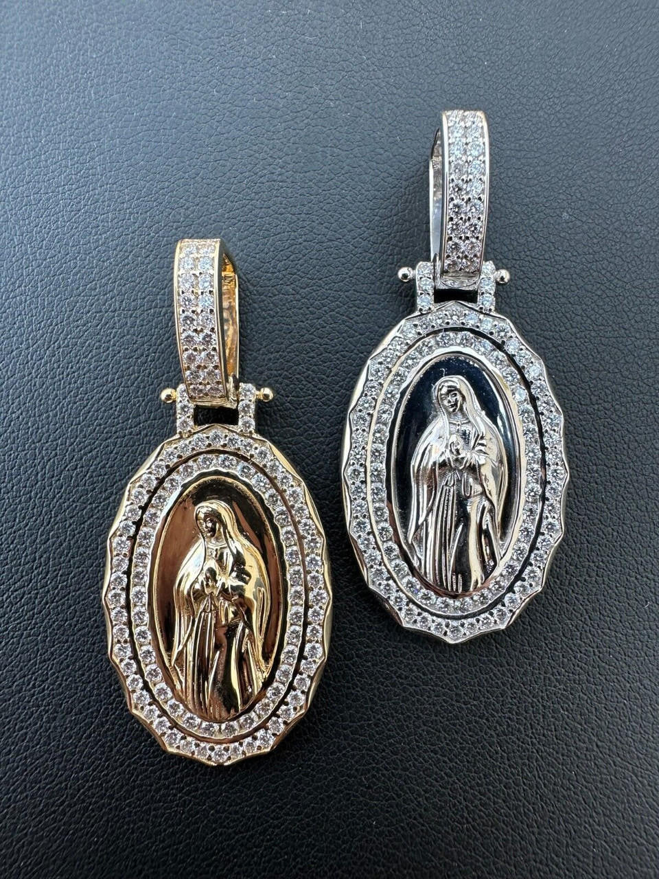 1.55ct Real Diamond Virgin Mary Pendant 925 Silver Necklace Medallion Pendant