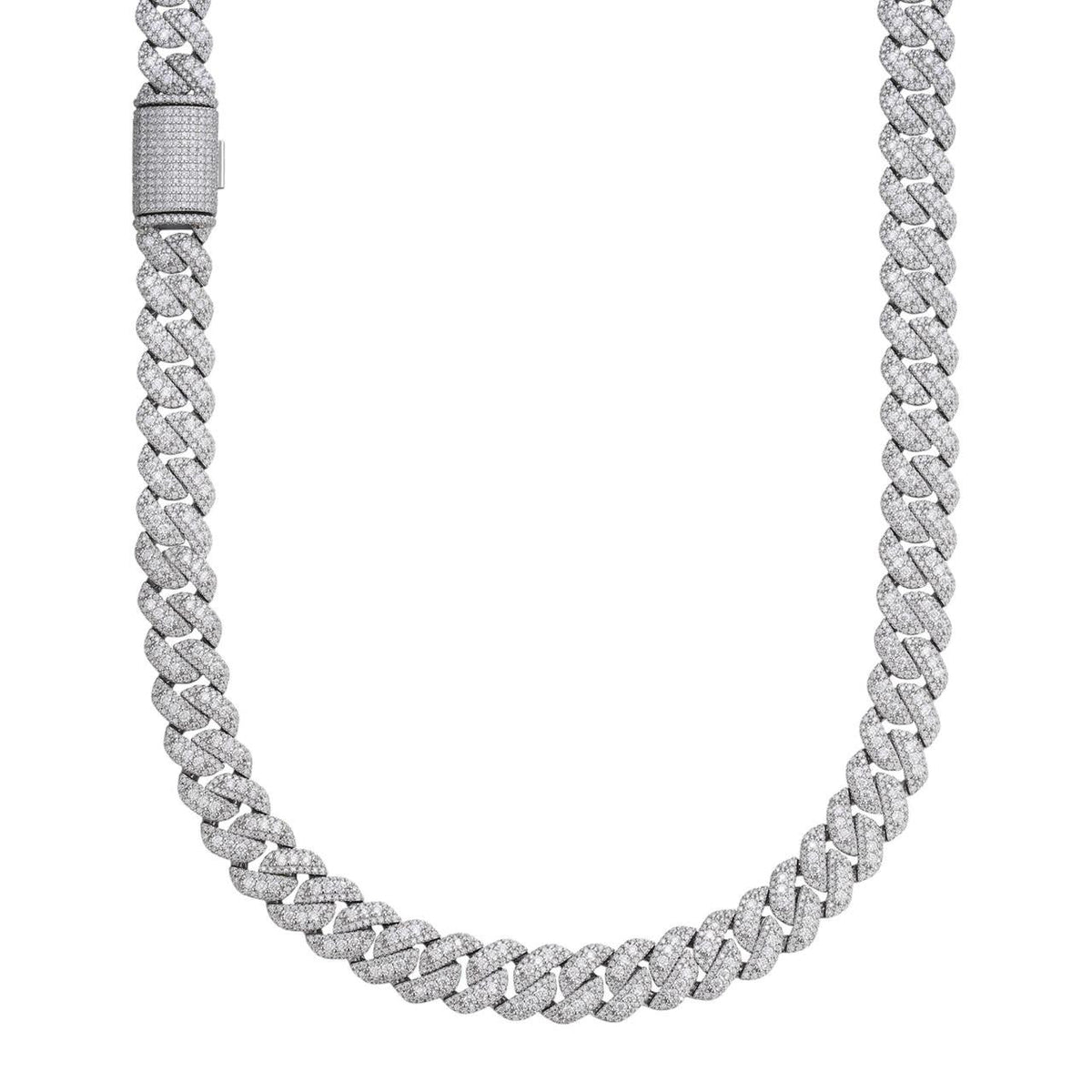 3D Miami Cuban Link Prong Chain Necklace Iced Out - 925 Silver - 10mm-14mm - 16-30"