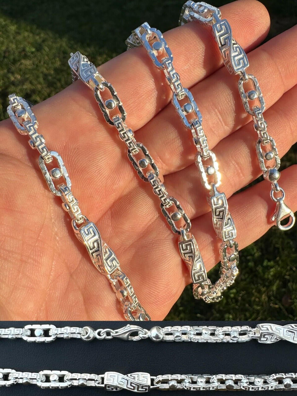 Greek Key Chain Necklace Or Bracelet - 925 Sterling Silver - 7"-28" - 7mm