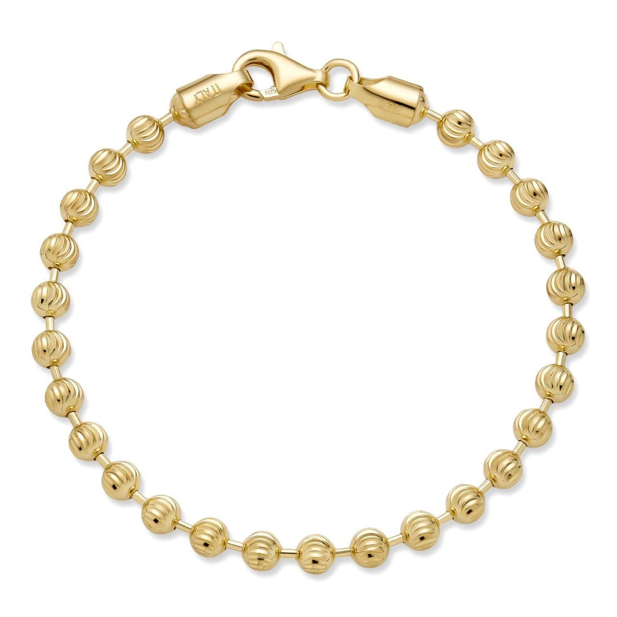 Ball Bead Moon Cut Bracelet - 14k Gold Vermeil 925 Sterling Silver - 8" - 5mm