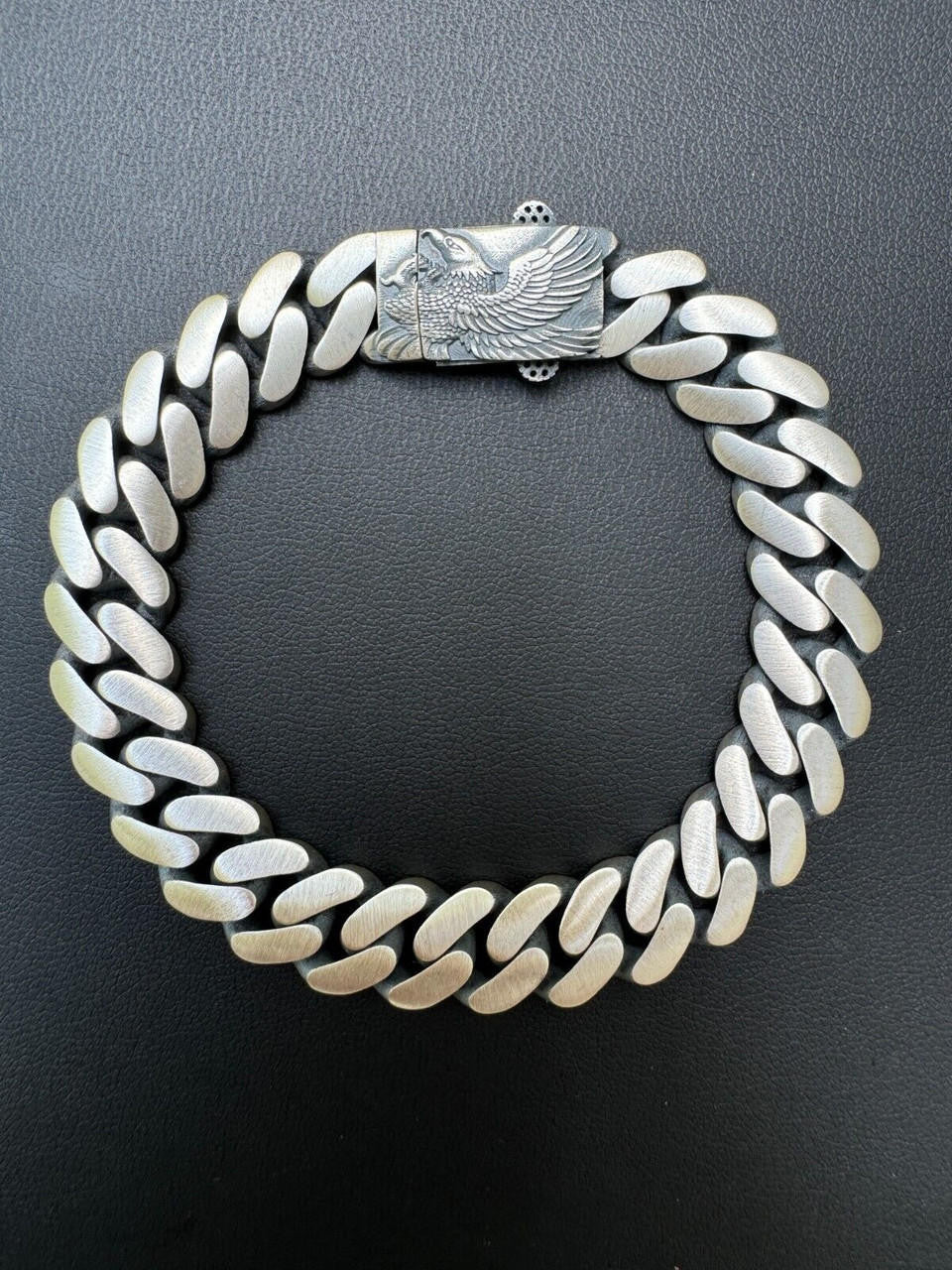 Miami Cuban Bracelet With Custom Eagle Sleek Clasp - 925 Sterling Silver Oxidized Gunmetal - 7"-9" - 12mm