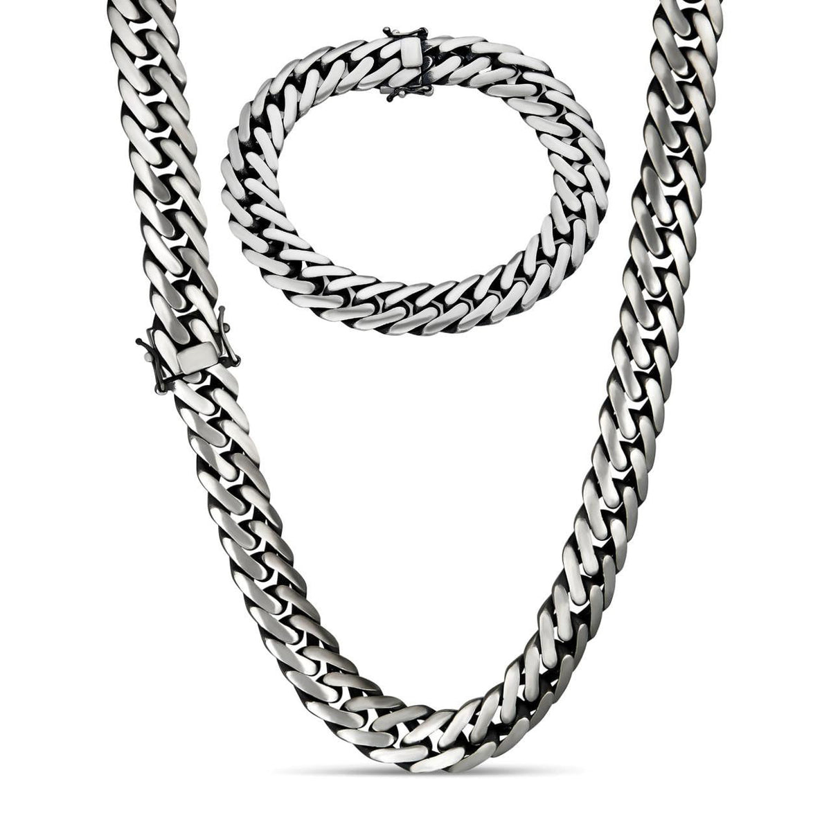 Double Curb Cuban Link Chain Necklace Or Bracelet - Oxidized 925 Sterling Silver - 7"-30" - 12mm