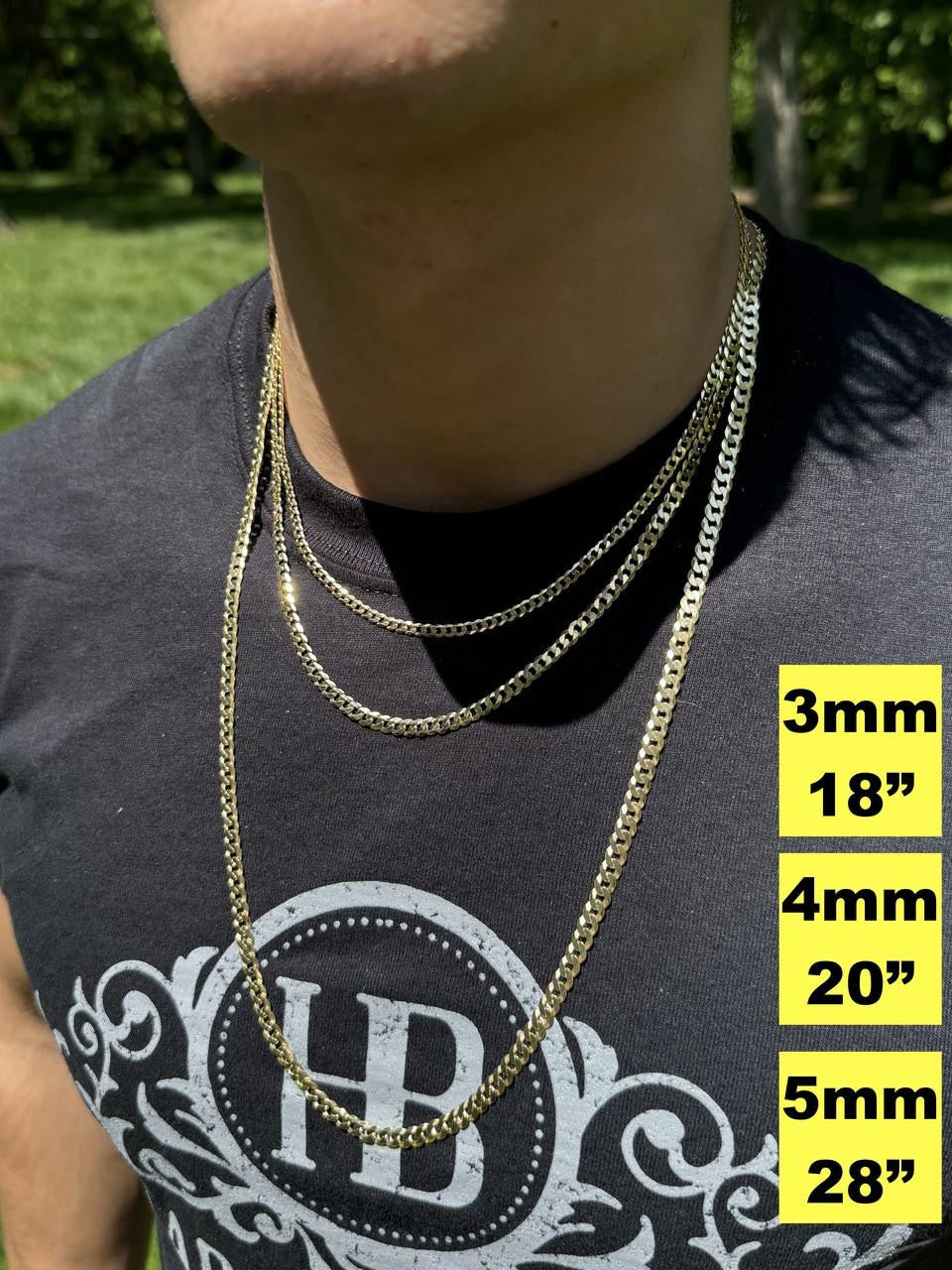 Flat Curb Cuban Chain Necklace - 14k Gold Vermeil 925 Sterling Silver - 16"-30" - 3mm-10.5mm