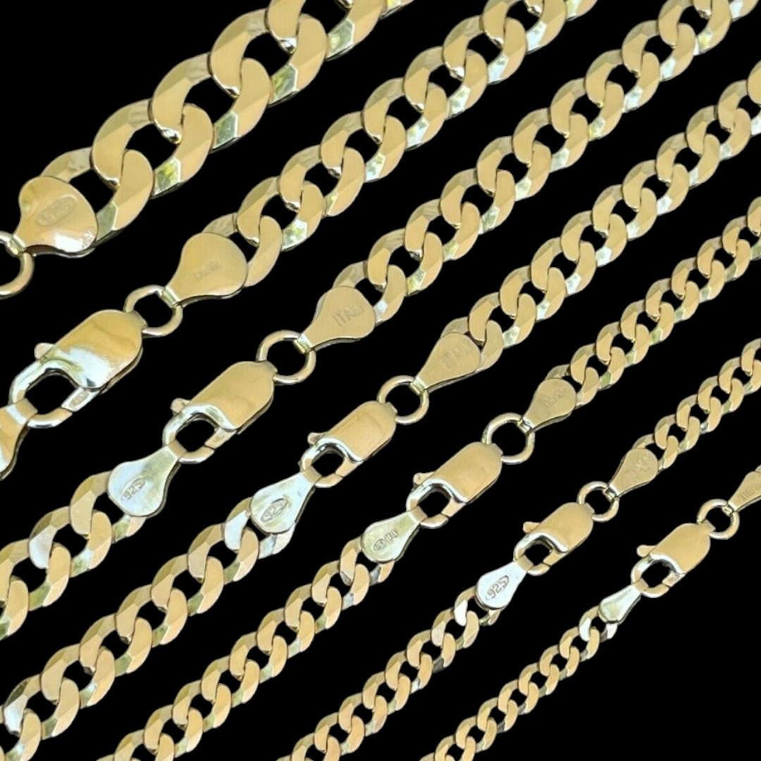 Flat Curb Cuban Chain Necklace - 14k Gold Vermeil 925 Sterling Silver - 16"-30" - 3mm-10.5mm