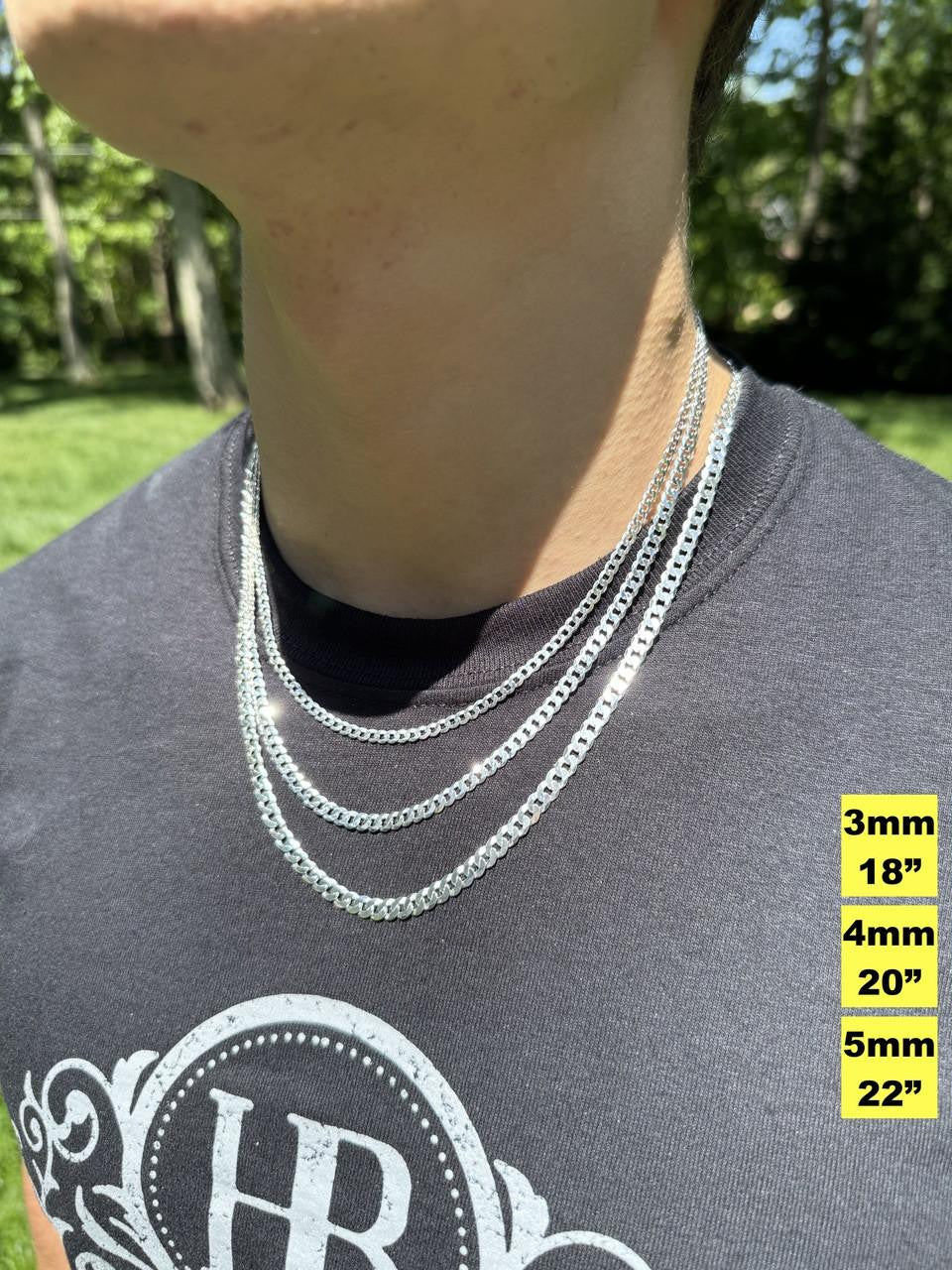 Flat Curb Cuban Chain Necklace - 925 Sterling Silver - 16"-30" - 3mm-10.5mm