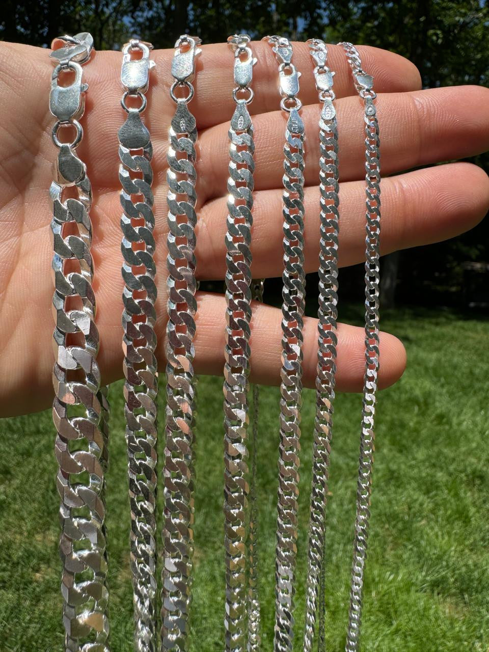 Flat Curb Cuban Chain Necklace - 925 Sterling Silver - 16"-30" - 3mm-10.5mm