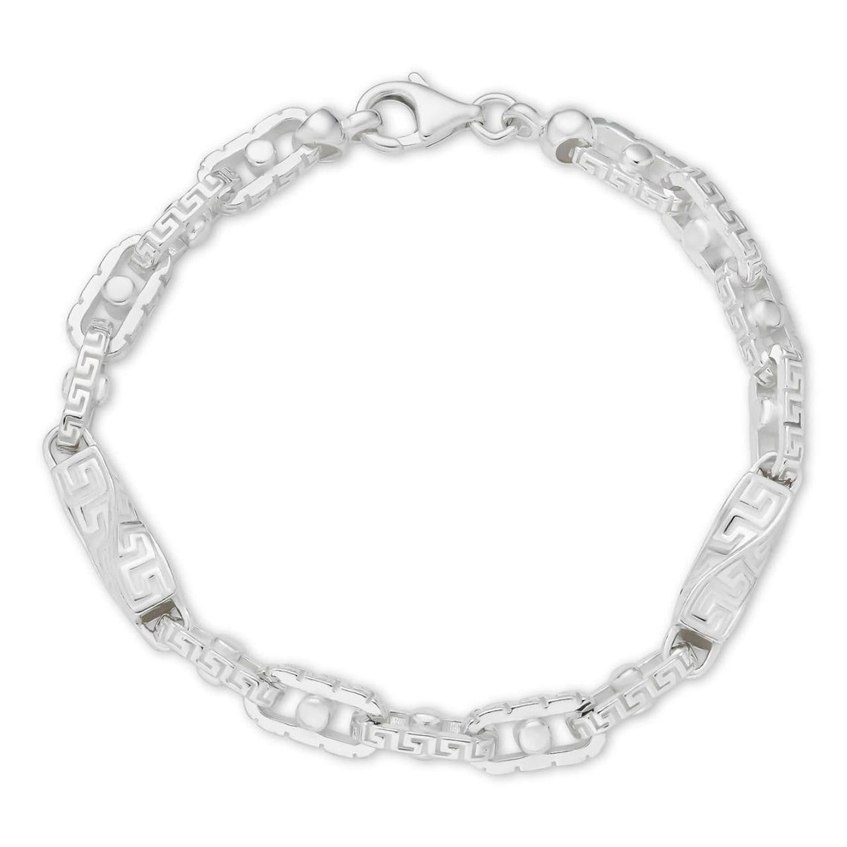 Greek Key Chain Bracelet - 925 Sterling Silver - 7"-9" - 7mm