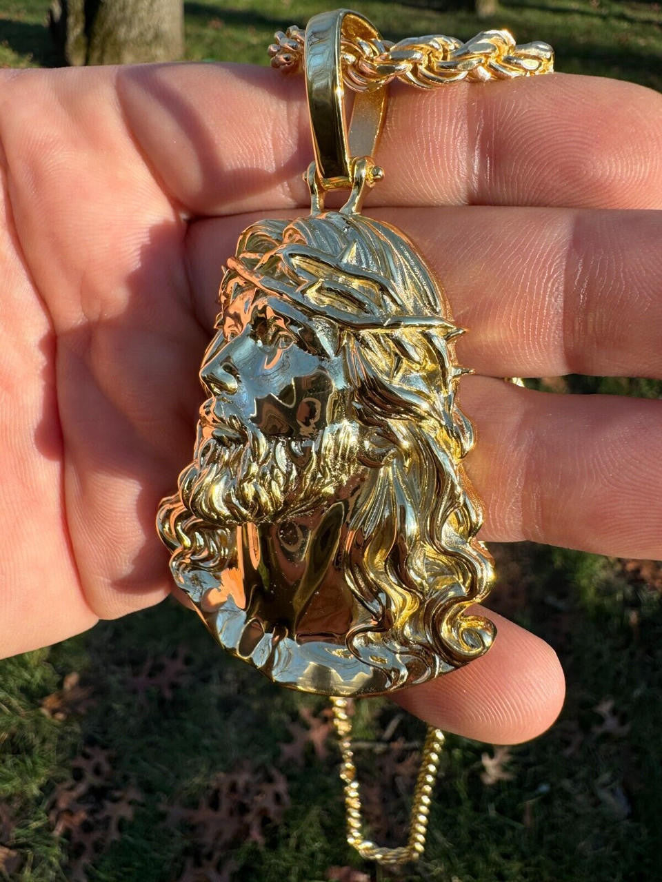 Sacred Jesus Plain Pendant - 14k Gold Vermeil 925 Silver - 3 Sizes 1.5"-3"