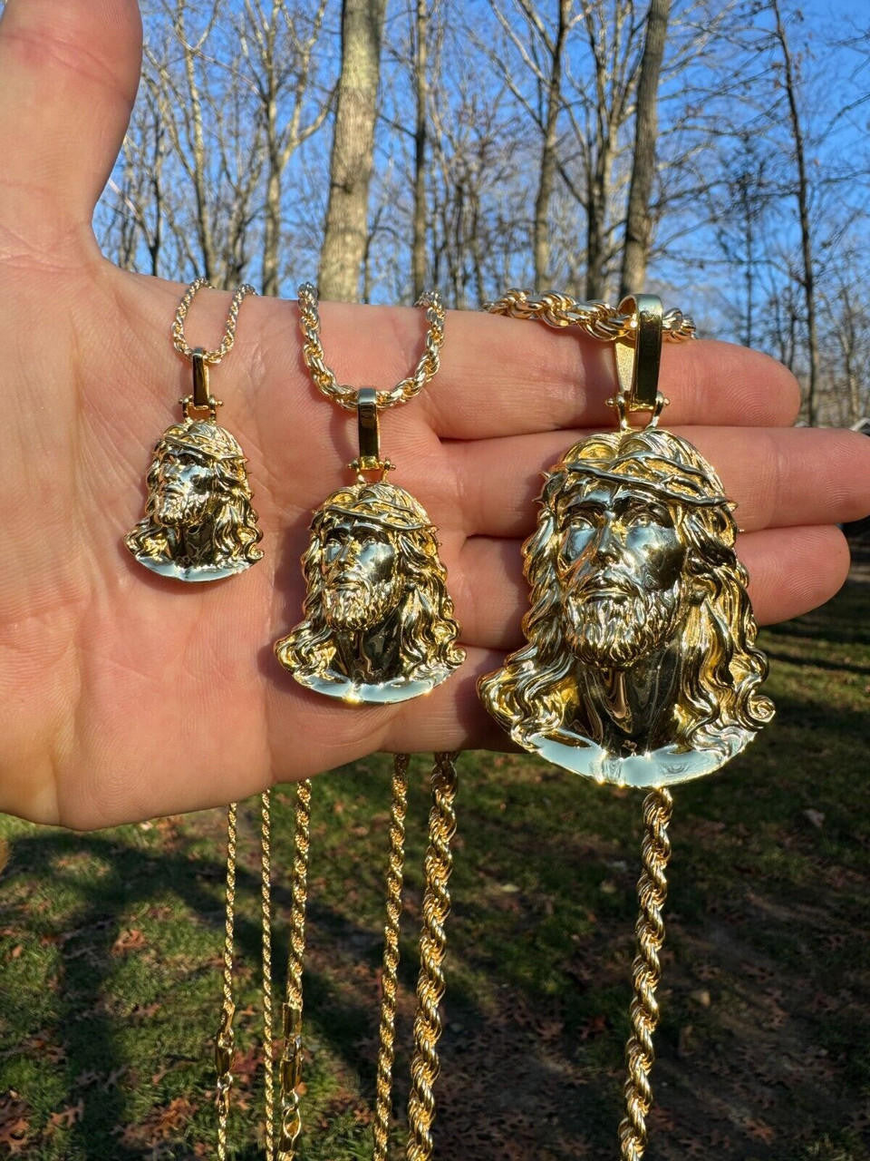 Sacred Jesus Plain Pendant - 14k Gold Vermeil 925 Silver - 3 Sizes 1.5"-3"