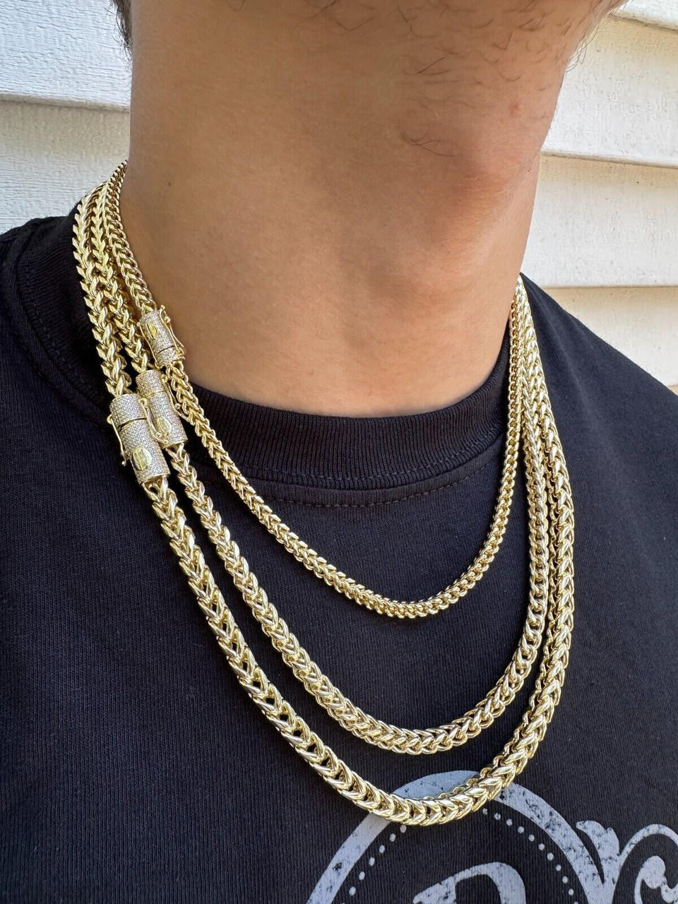 MOISSANITE CLASP Franco Chain Necklace - 14k Gold Plated Stainless Steel - 18"-30" - 4mm-6mm