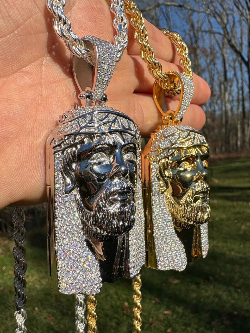MOISSANITE Hip Hop Jesus Piece Opens Up Father Son & Holy Spirit  - 14k Gold Vermeil Or 925 Silver - Large 3.25"