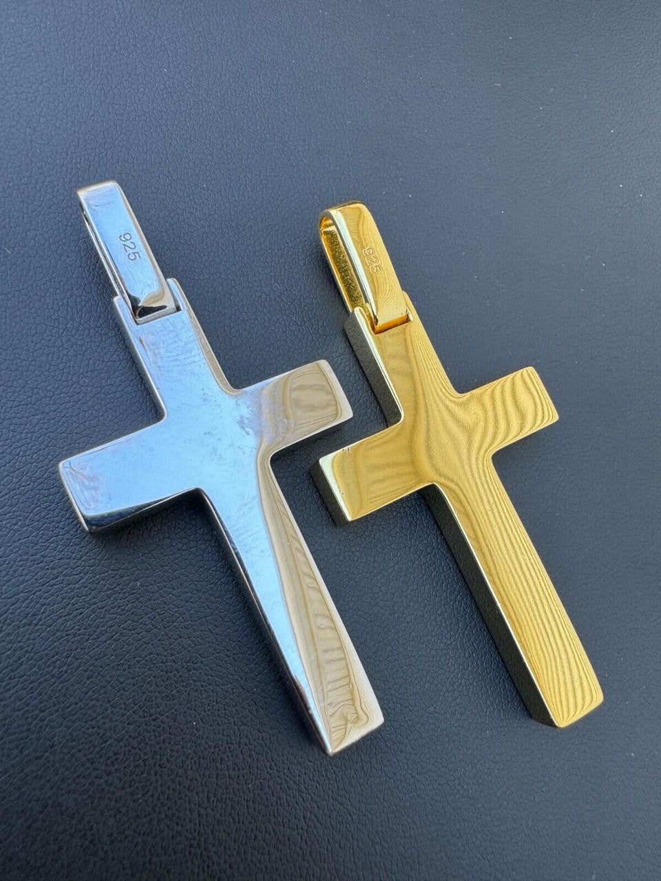 Wood Inlay Plain Religious Cross Pendant - 14k Gold Vermeil Or 925 Silver - Large 2.5"