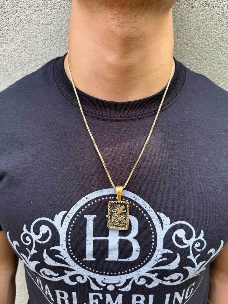Lone Wolf Dog Tag Pendant - 14k Gold Vermeil Or Oxidized 925 Silver - Medium 1.75"