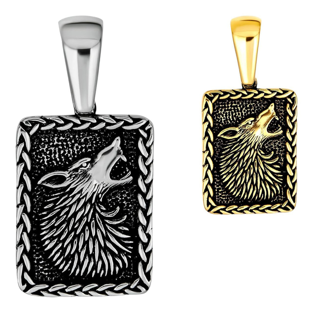 Lone Wolf Dog Tag Pendant - 14k Gold Vermeil Or Oxidized 925 Silver - Medium 1.75"