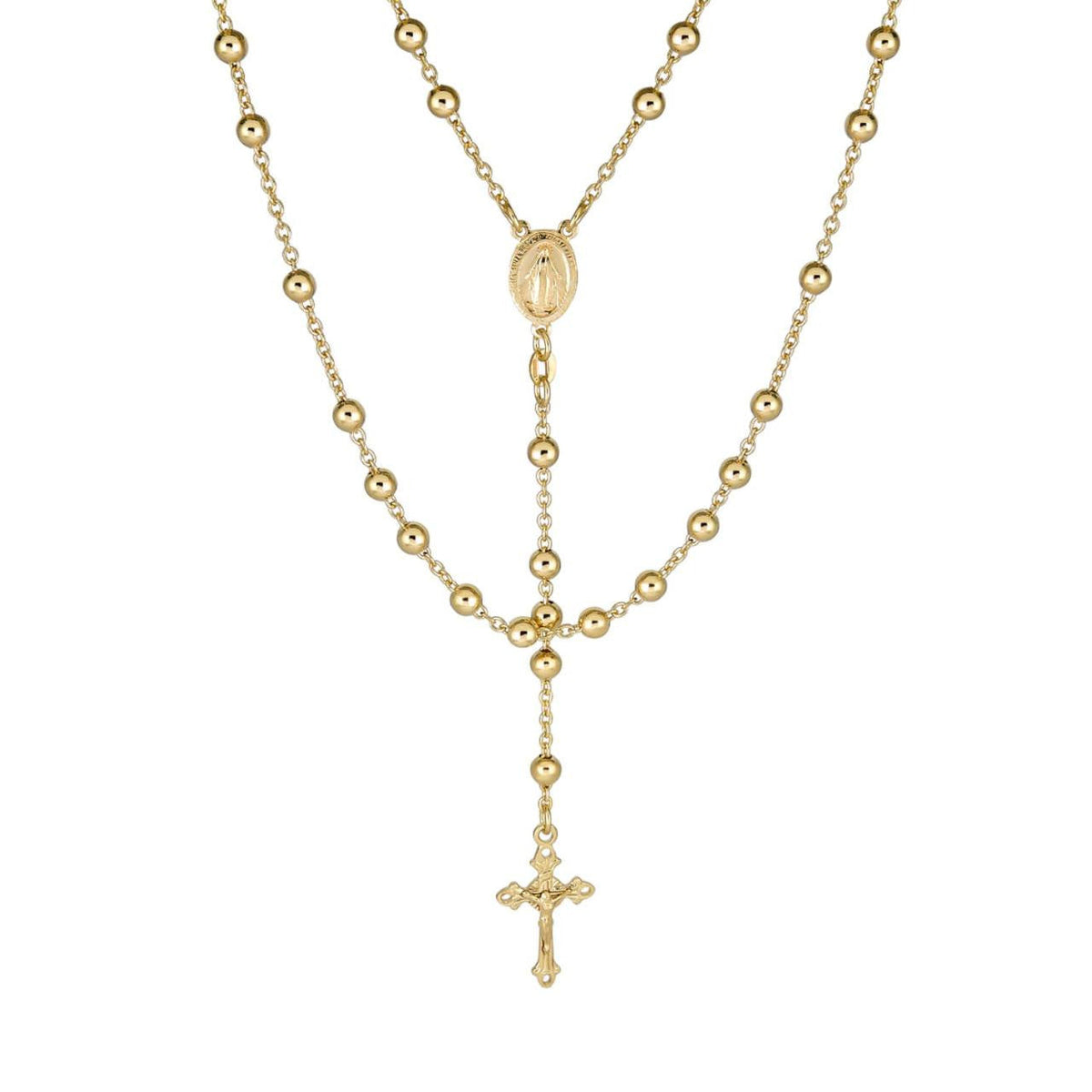 Men's 30" Long Rosary Beads Necklace 14k Gold Over 925 Silver Rosario ITALY 5mm