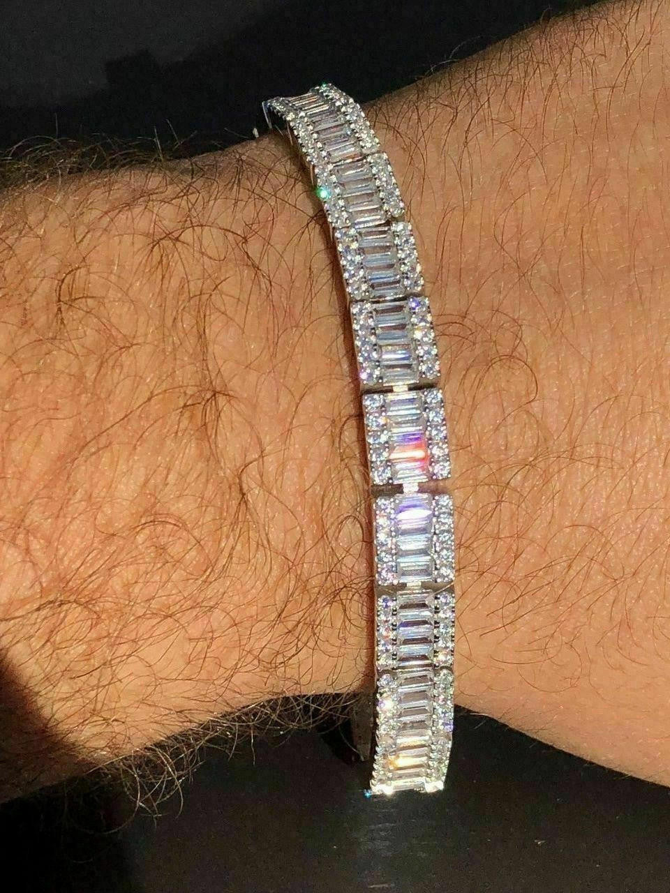 Rapper Exclusive Baguette Tennis Link Bracelet Iced Out CZ Stones - 925 Silver - 8mm - 7.5"-8.5"
