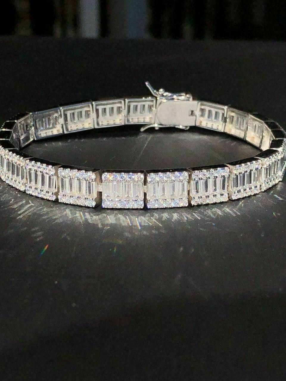 Rapper Exclusive Baguette Tennis Link Bracelet Iced Out CZ Stones - 925 Silver - 8mm - 7.5"-8.5"