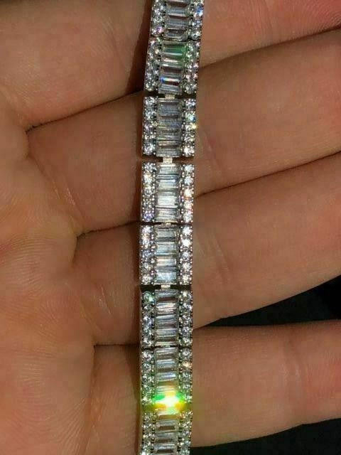 Rapper Exclusive Baguette Tennis Link Bracelet Iced Out CZ Stones - 925 Silver - 8mm - 7.5"-8.5"