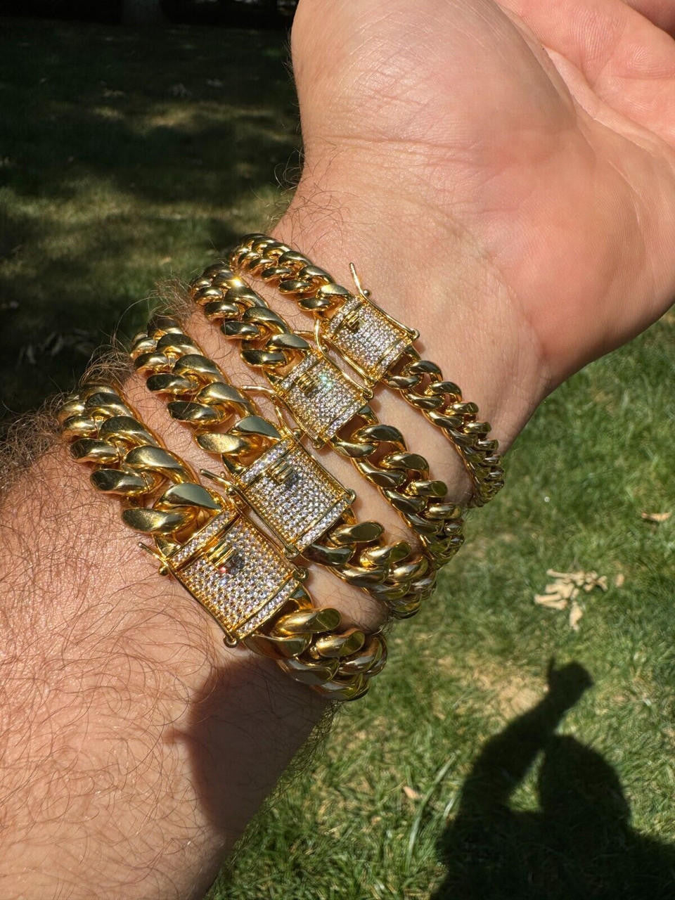 Miami Cuban Link Bracelet W. CZ Clasp - 14k Gold Plated Stainless Steel - 6"-10" - 8mm-14mm