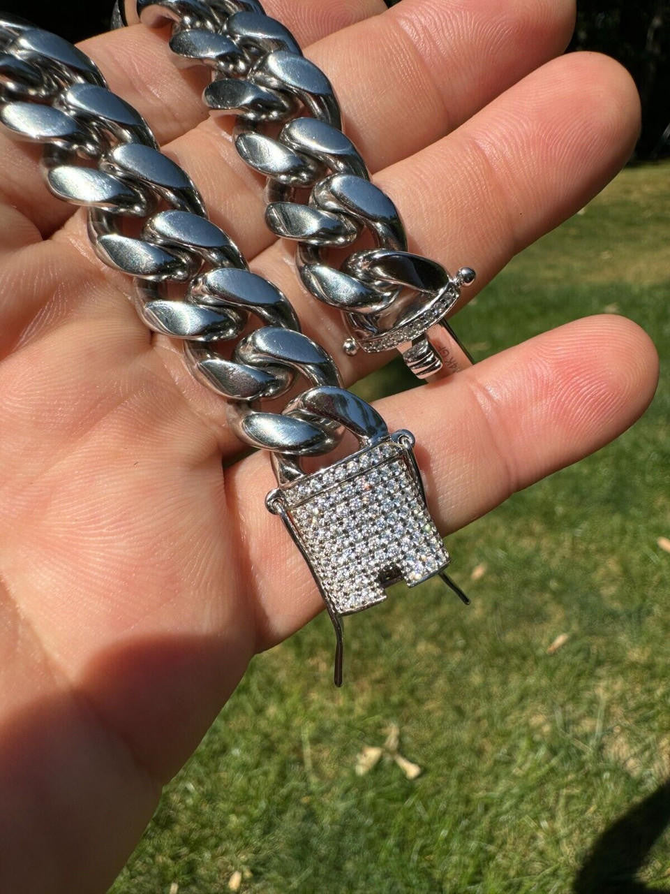 Miami Cuban Link Bracelet W. CZ Clasp - Stainless Steel W. 925 Silver Clasp - 6"-10" - 8mm-14mm