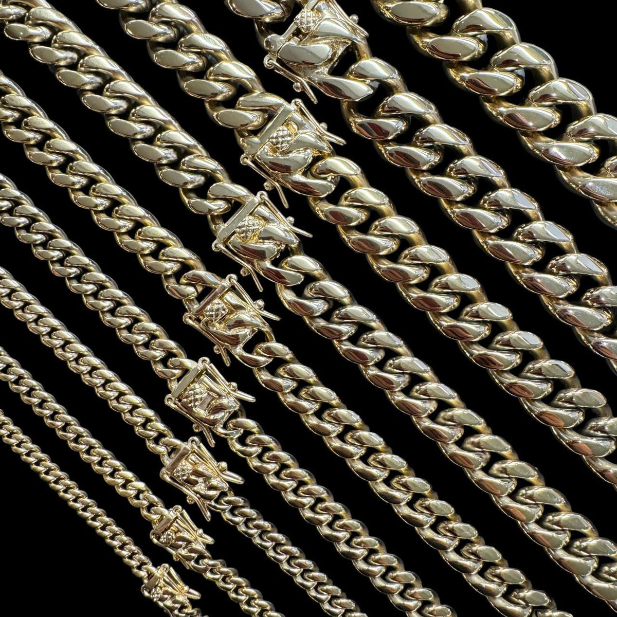 Miami Cuban Link Chain Necklace - 14k Yellow Gold Plated Stainless Steel - 16"-36" - 4mm-18mm