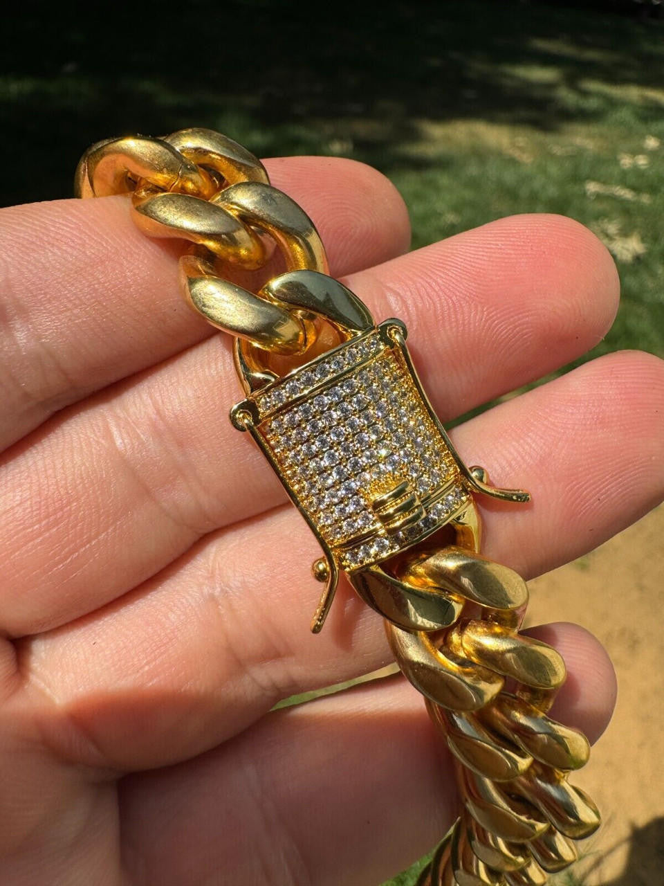 Miami Cuban Link Chain Necklace W. CZ Clasp - 18k Gold Plated Stainless Steel - 16"-30" - 8mm-14mm