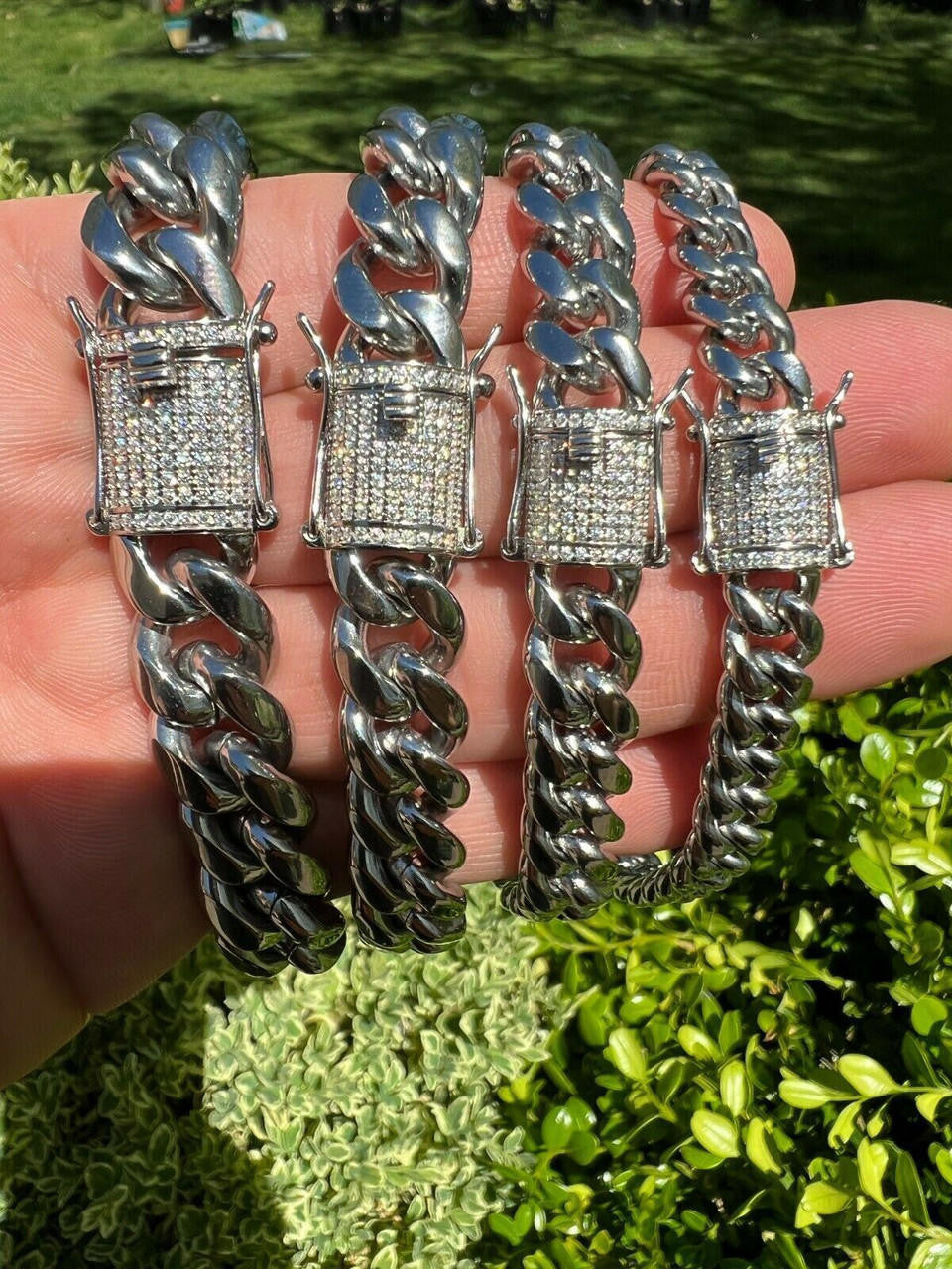 Miami Cuban Link Chain Necklace W. CZ Clasp - Stainless Steel W. 925 Silver Clasp - 16"-30" - 8mm-14mm