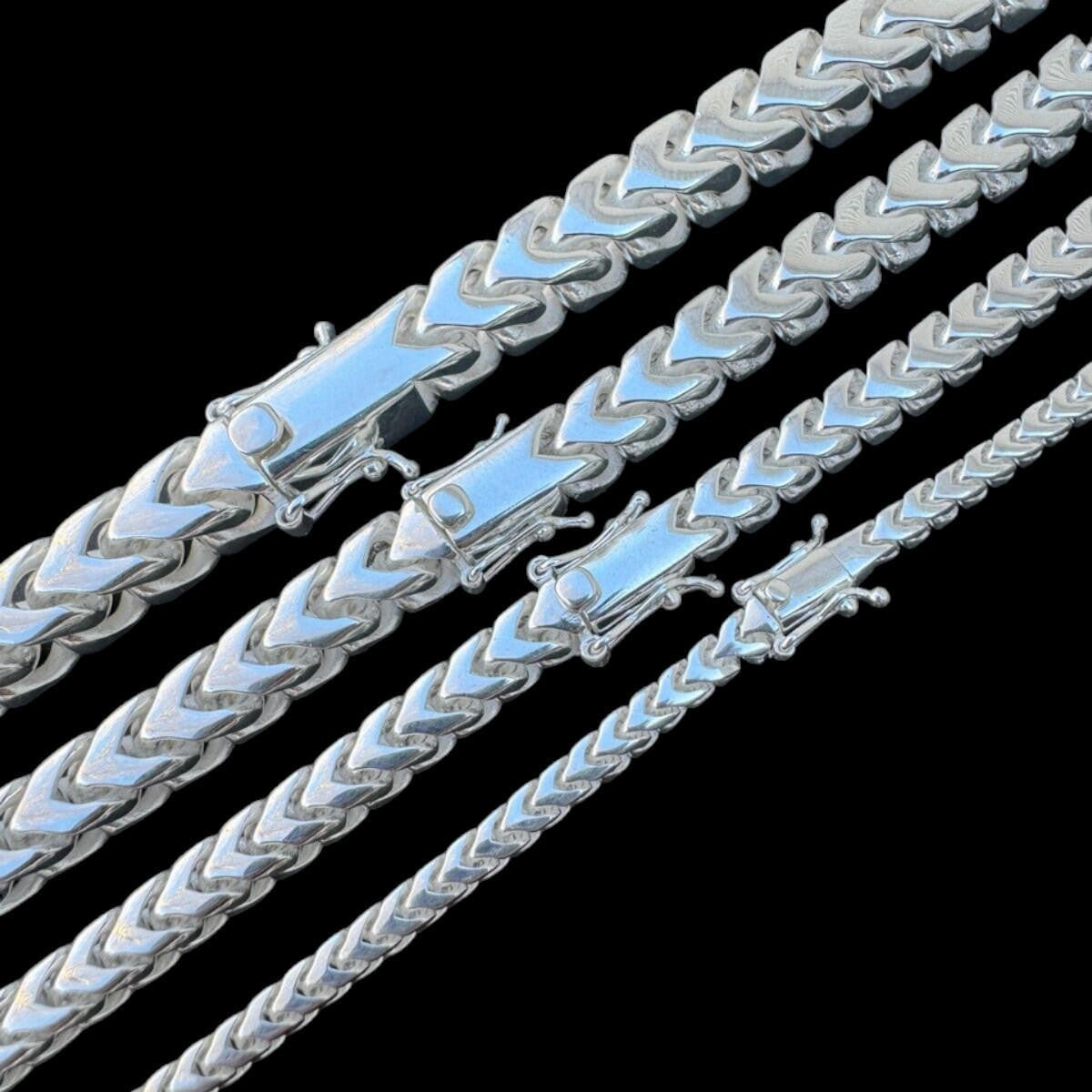 Modern Franco Link Chain Necklace W. Box Lock - 925 Sterling Silver - 18"-30" - 4mm-10mm