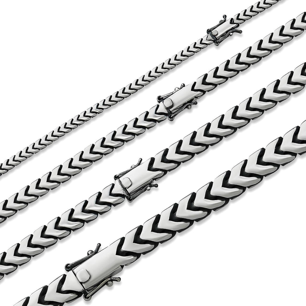 Modern Franco Link Chain Necklace W. Box Lock - Oxidized 925 Sterling Silver - 18"-30" - 4mm-10mm