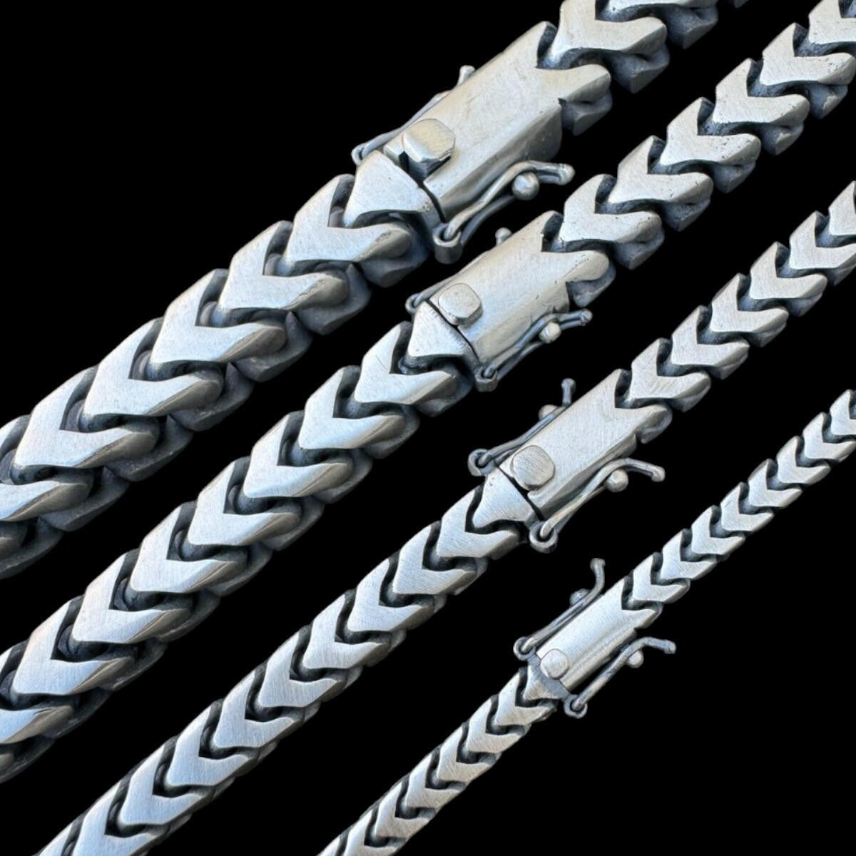 Modern Franco Link Chain Necklace W. Box Lock - Oxidized 925 Sterling Silver - 18"-30" - 4mm-10mm