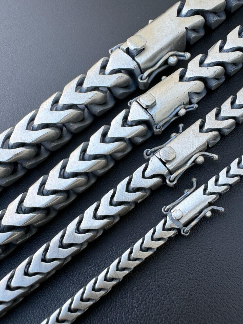 Modern Franco Link Chain Necklace W. Box Lock - Oxidized 925 Sterling Silver - 18"-30" - 4mm-10mm