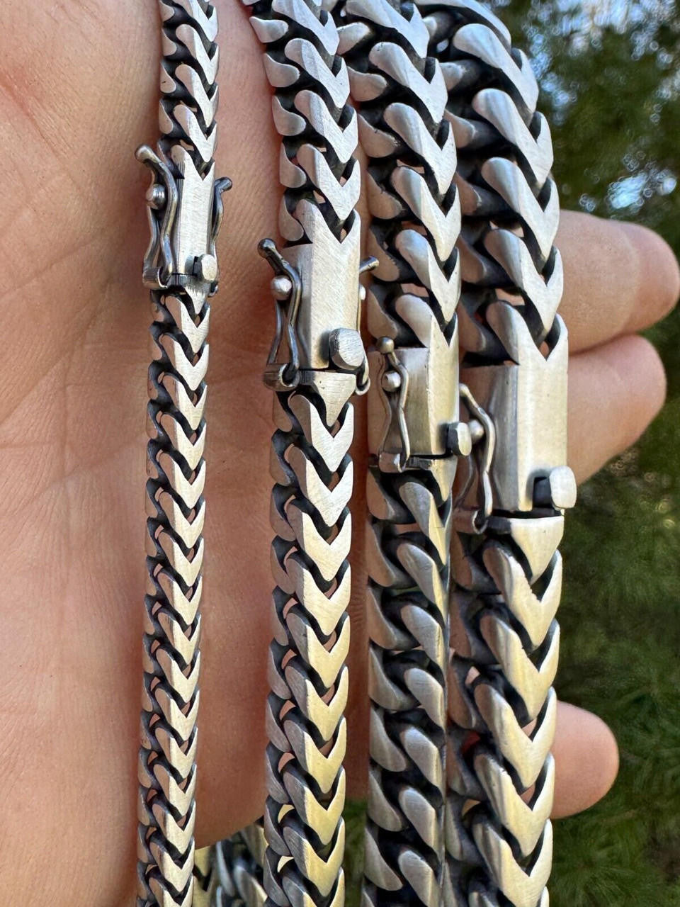 Modern Franco Link Chain Necklace W. Box Lock - Oxidized 925 Sterling Silver - 18"-30" - 4mm-10mm