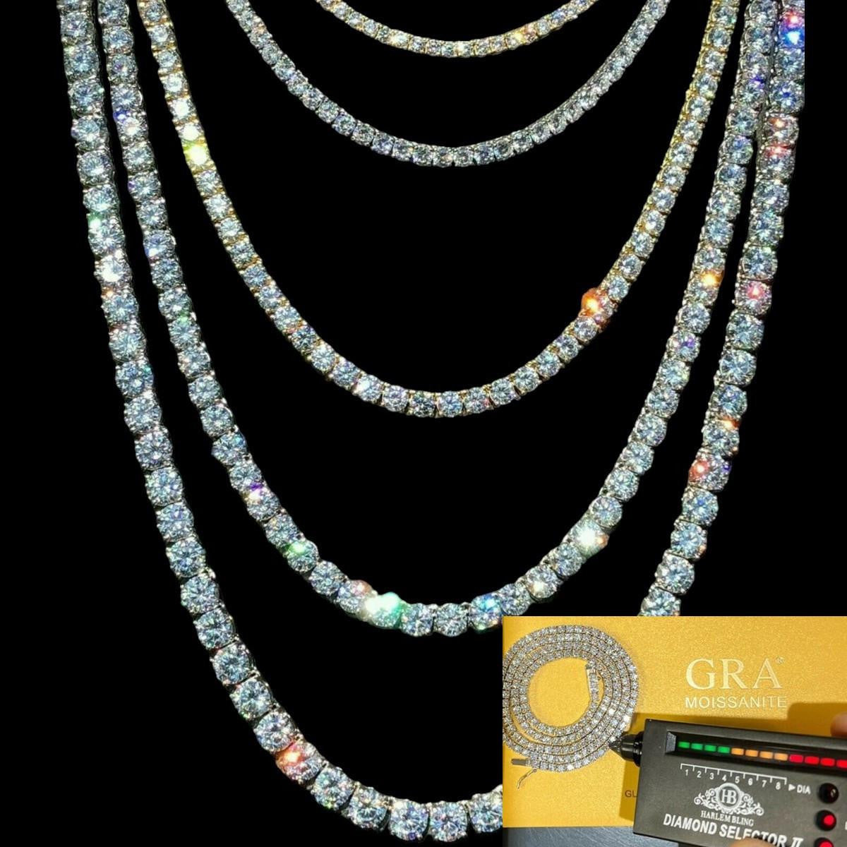 MOISSANITE #1 BESTSELLER Tennis Chain Necklace Iced Out - 14k Gold Vermeil, Rose Gold Vermeil Or 925 Silver - 3mm-7mm - 16"-30"