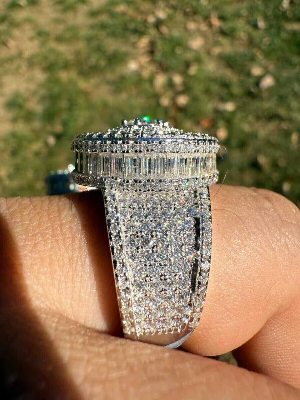 MOISSANITE 3D Baguette Dripping Sides Cluster Iced Out Ring - 925 Silver