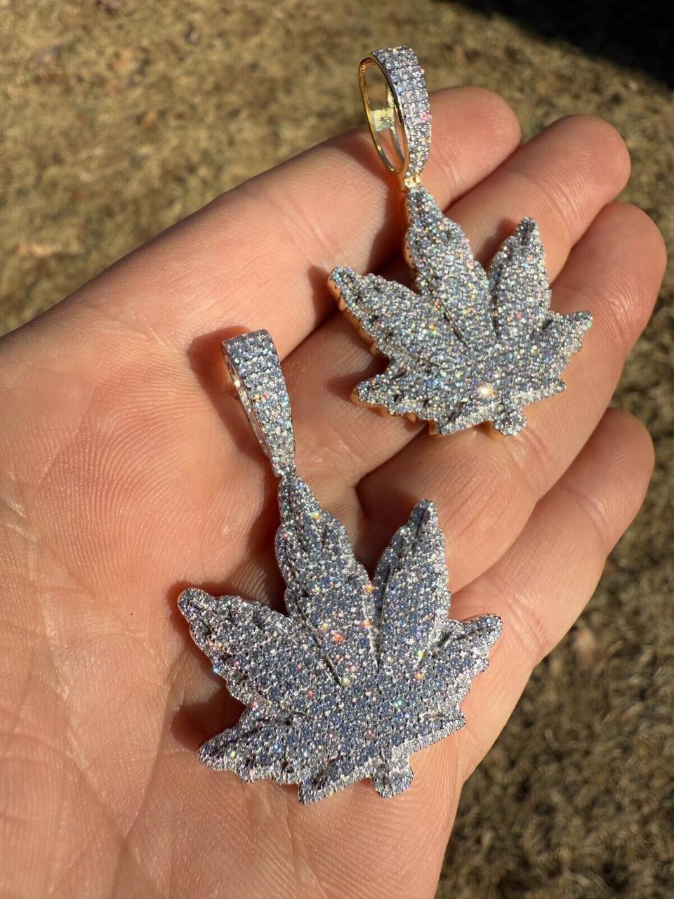 MOISSANITE 420 Love Marijuana Iced Out Pendant - 14k Gold Vermeil Or 925 Silver - Medium 2"