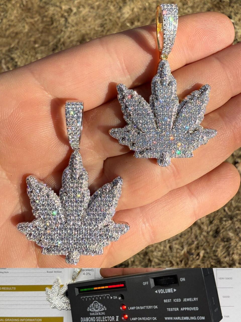 MOISSANITE 420 Love Marijuana Iced Out Pendant - 14k Gold Vermeil Or 925 Silver - Medium 2"