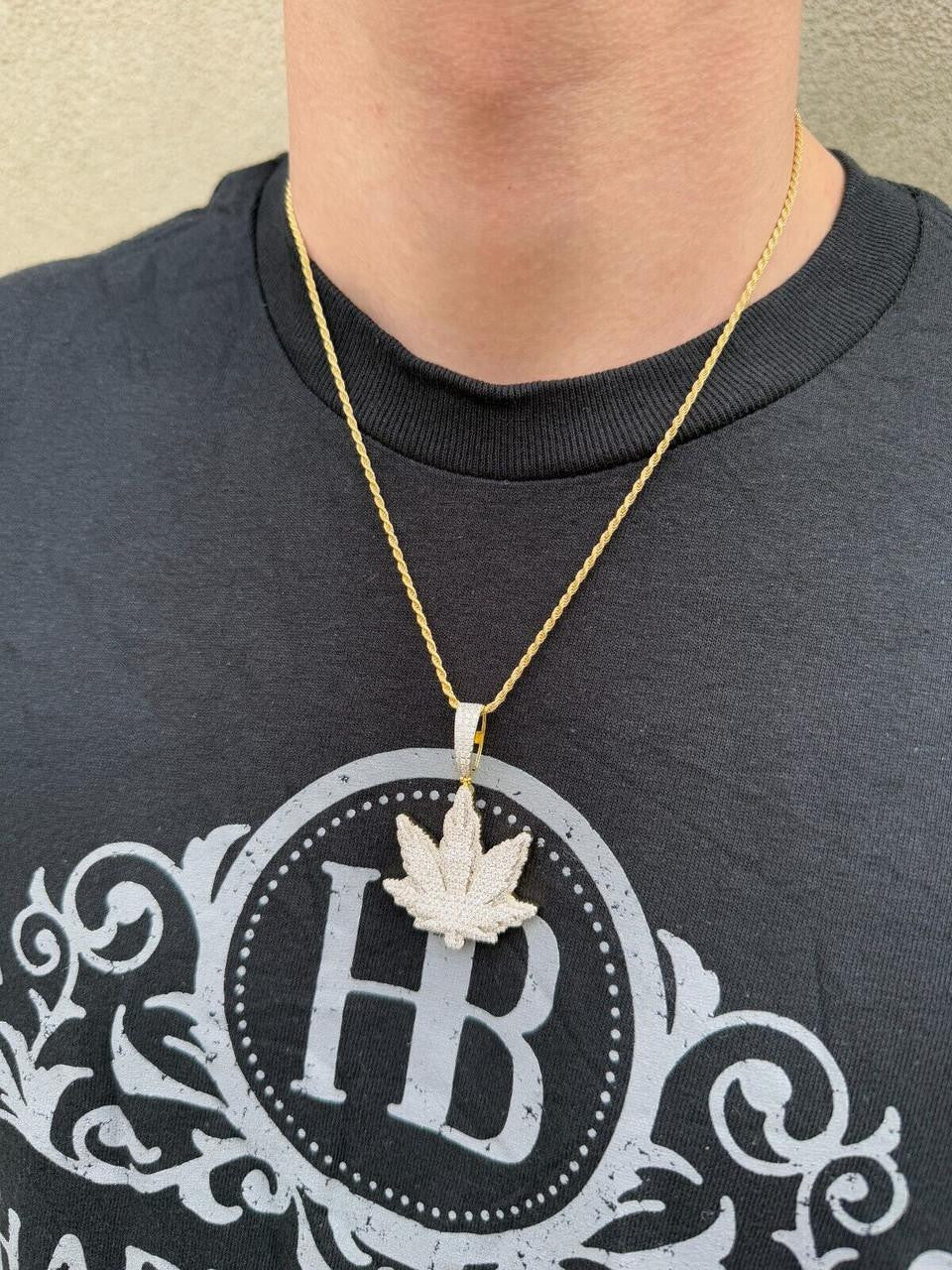 MOISSANITE 420 Love Marijuana Iced Out Pendant - 14k Gold Vermeil Or 925 Silver - Medium 2"