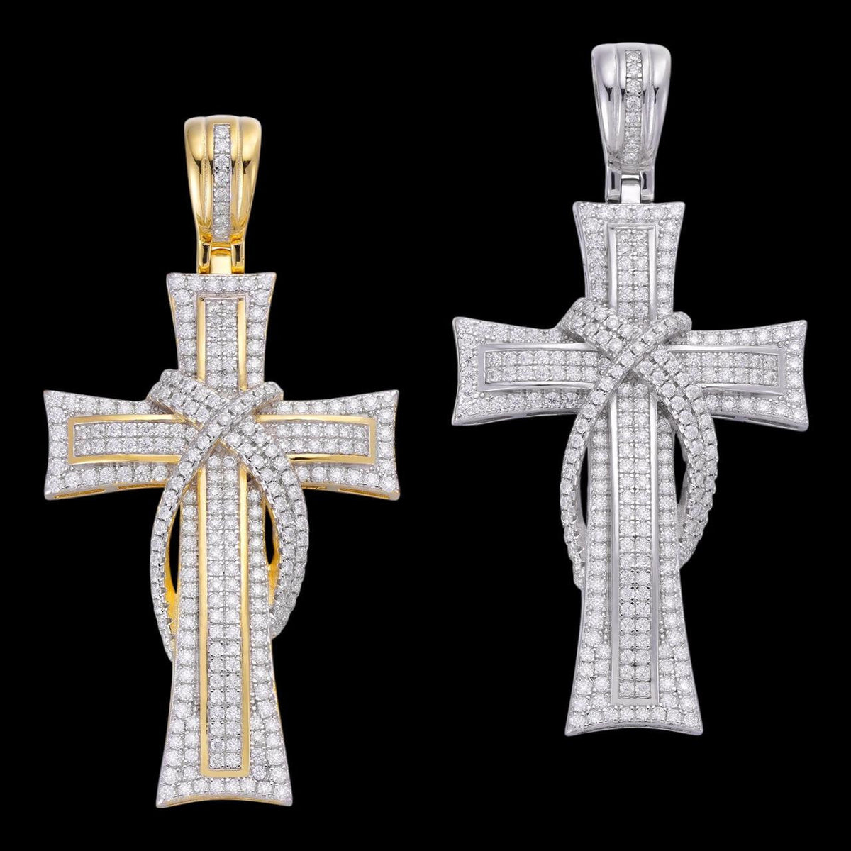 MOISSANITE 90s Classic Bust Down Cross - 10k Yellow Or White Gold - Medium 2"