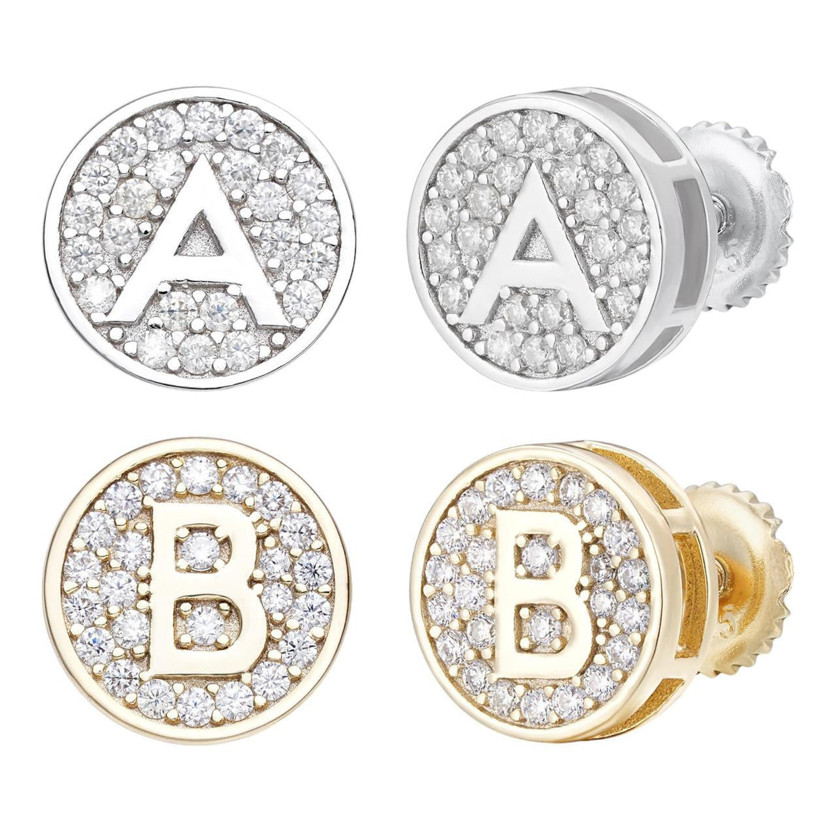 MOISSANITE A-Z Initial Letter Earrings - 14k Gold Vermeil Or 925 Silver - 10mm