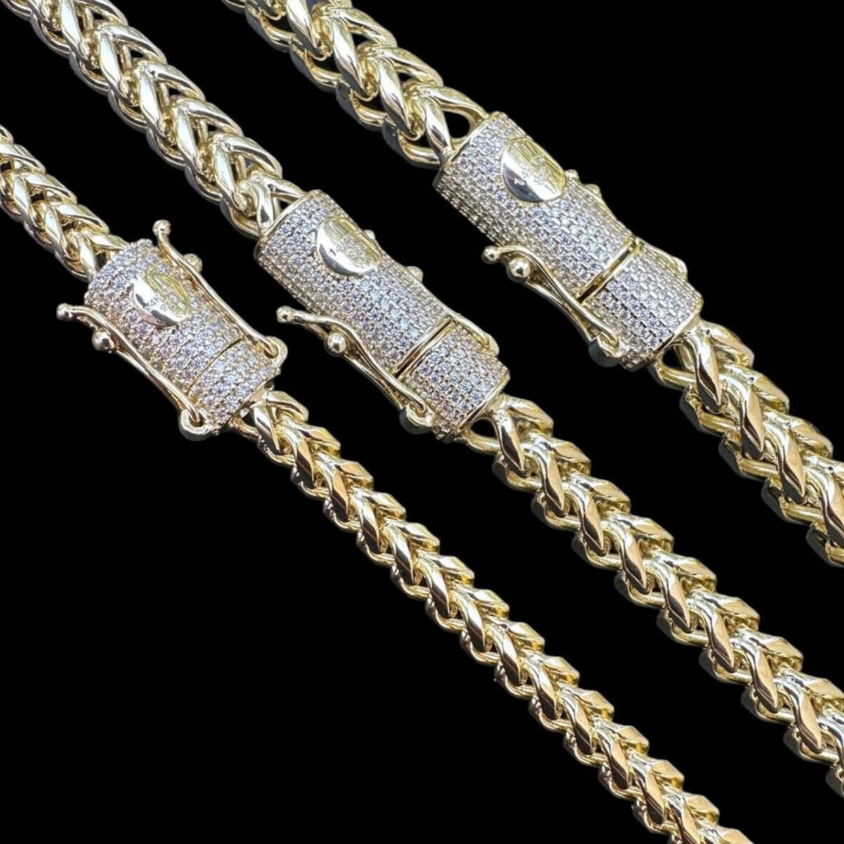 MOISSANITE CLASP Franco Chain Necklace - 14k Gold Plated Stainless Steel - 18"-30" - 4mm-6mm