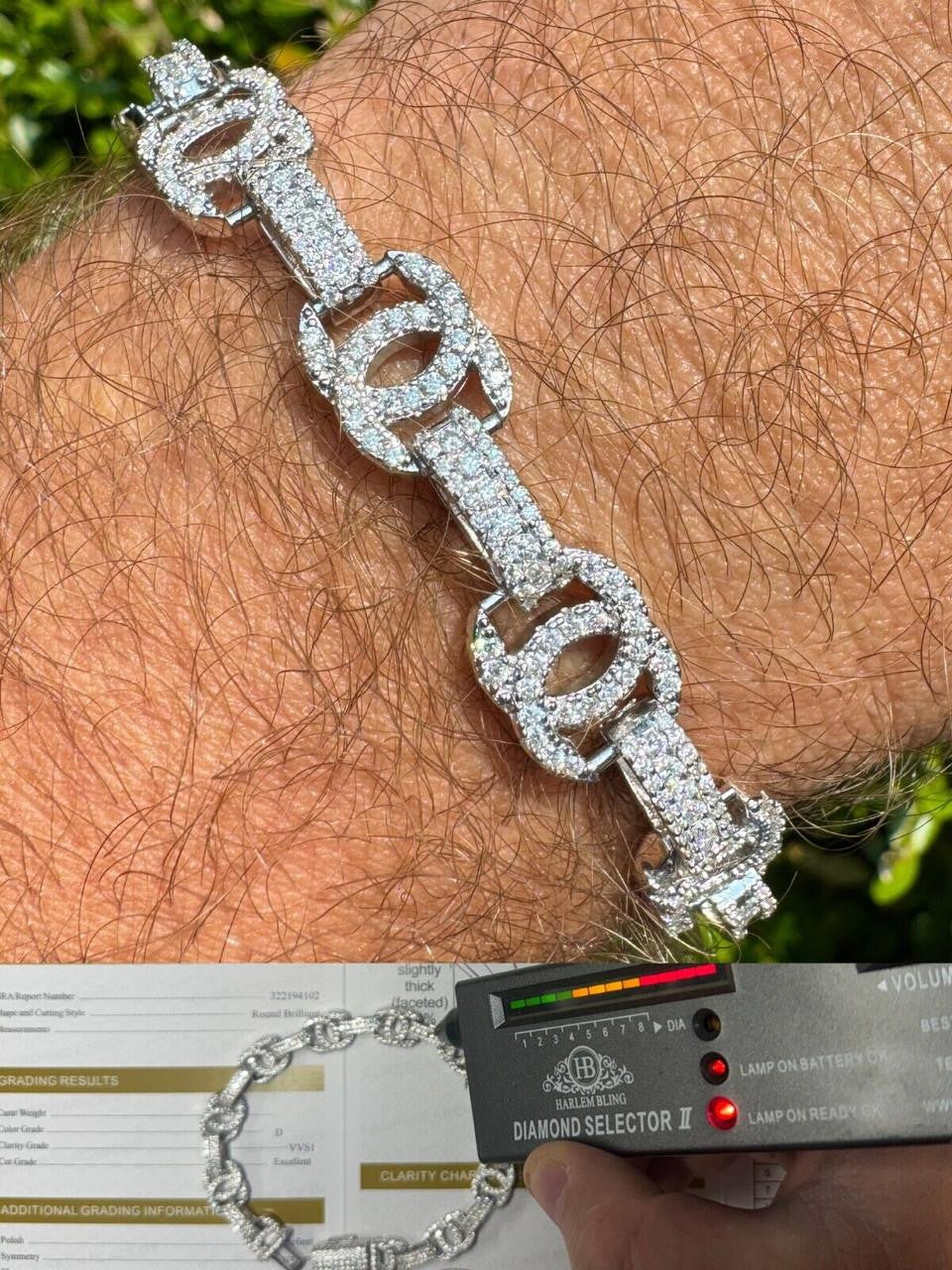 MOISSANITE Double C Custom Link Bracelet Iced Out - 925 Silver - 10mm - 6.5"-8"