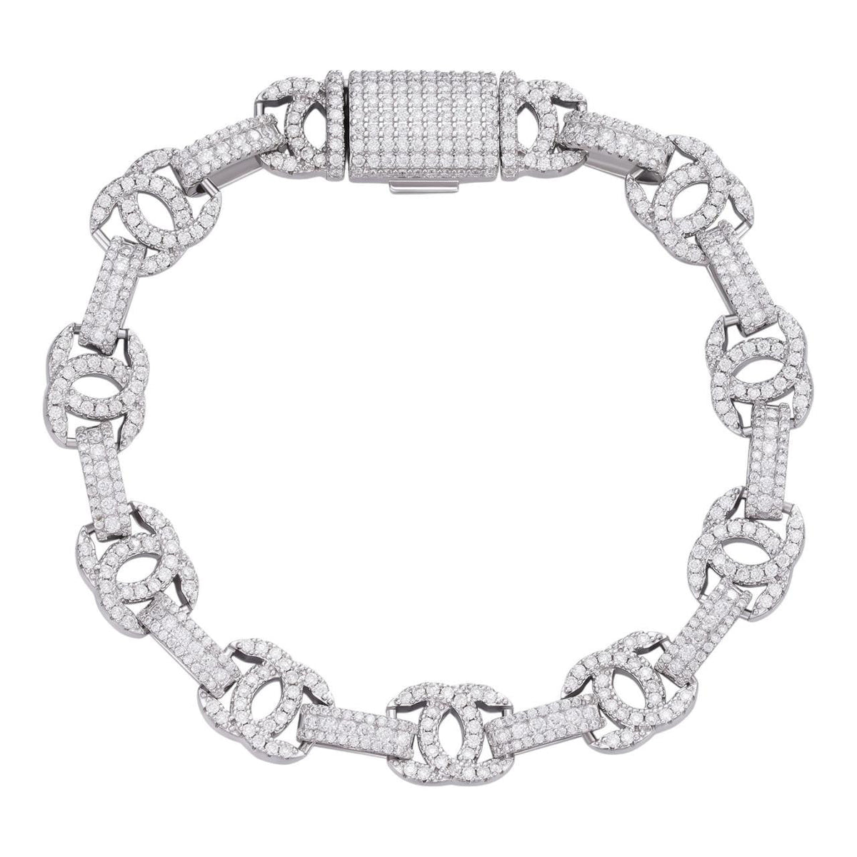 MOISSANITE Double C Custom Link Bracelet Iced Out - 925 Silver - 10mm - 6.5"-8"