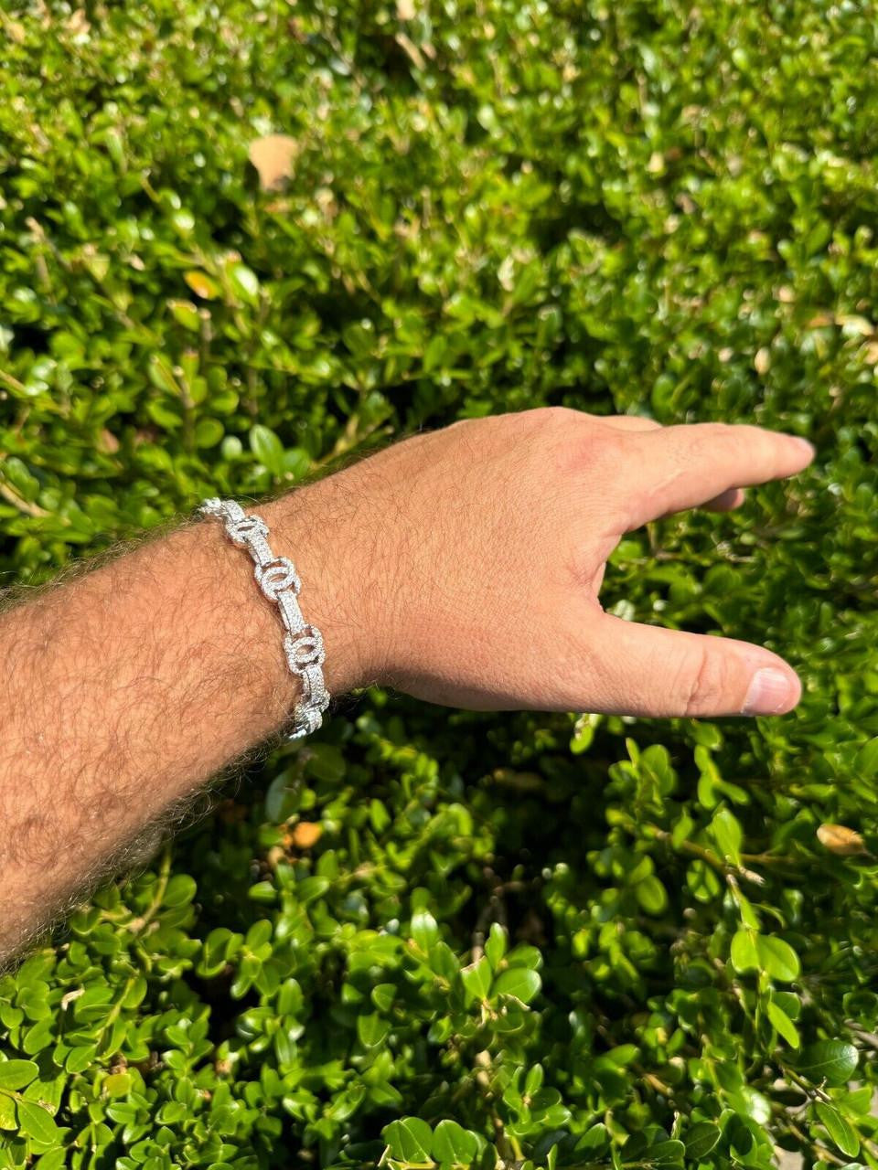 MOISSANITE Double C Custom Link Bracelet Iced Out - 925 Silver - 10mm - 6.5"-8"