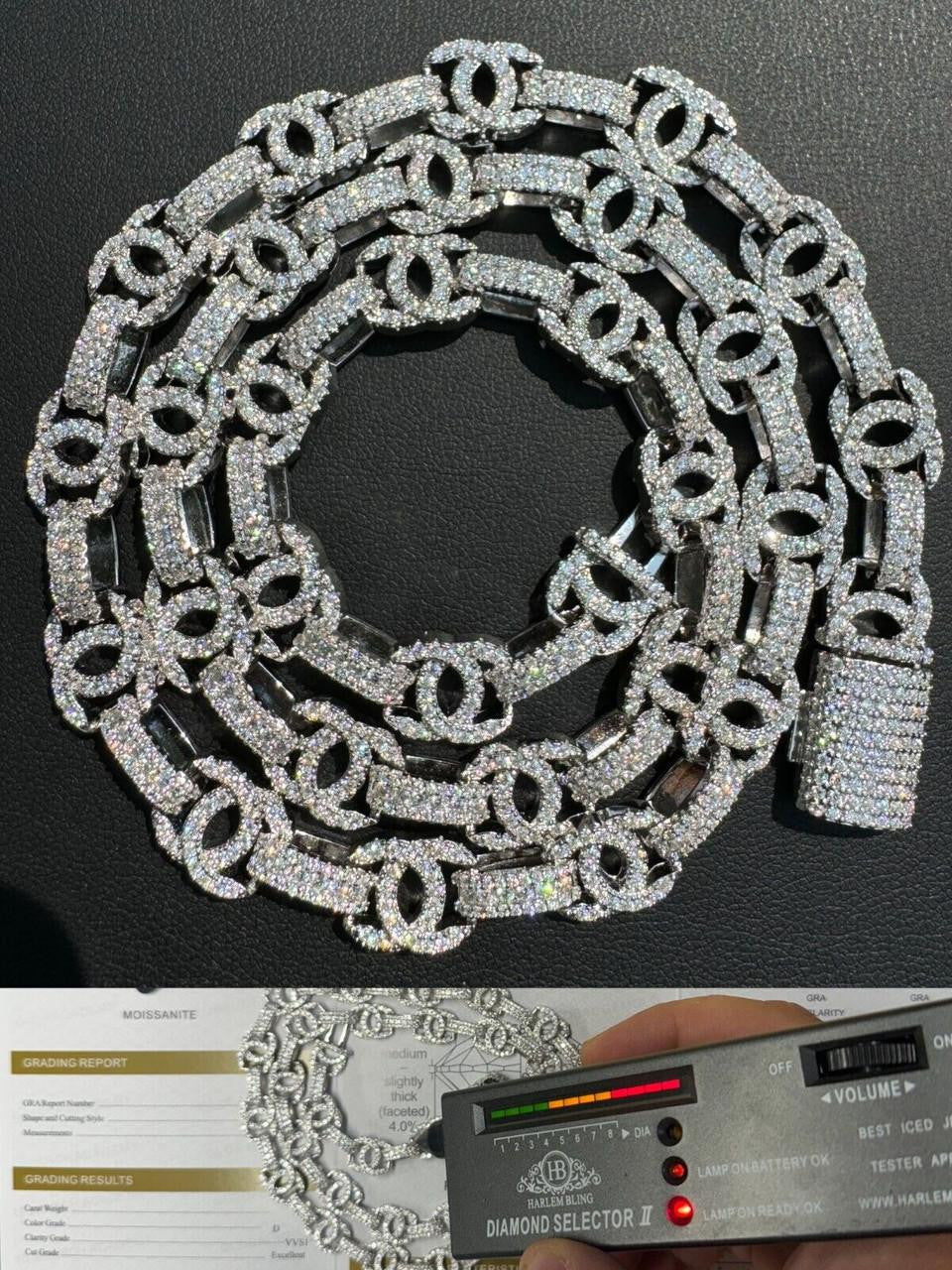 MOISSANITE Double C Custom Link Chain Necklace Iced Out - 925 Silver - 10mm - 16"-28"