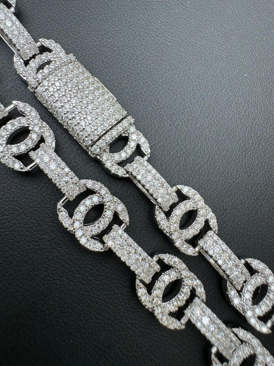 MOISSANITE Double C Custom Link Chain Necklace Iced Out - 925 Silver - 10mm - 16"-28"